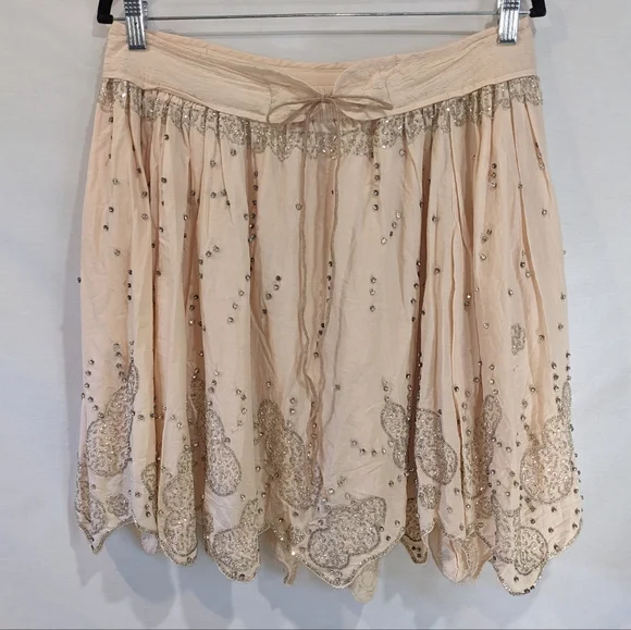 Ruehl No.925 100% Cotton Beaded Embellished Pale Pink Skirt Size Medium - Picture 2 of 11